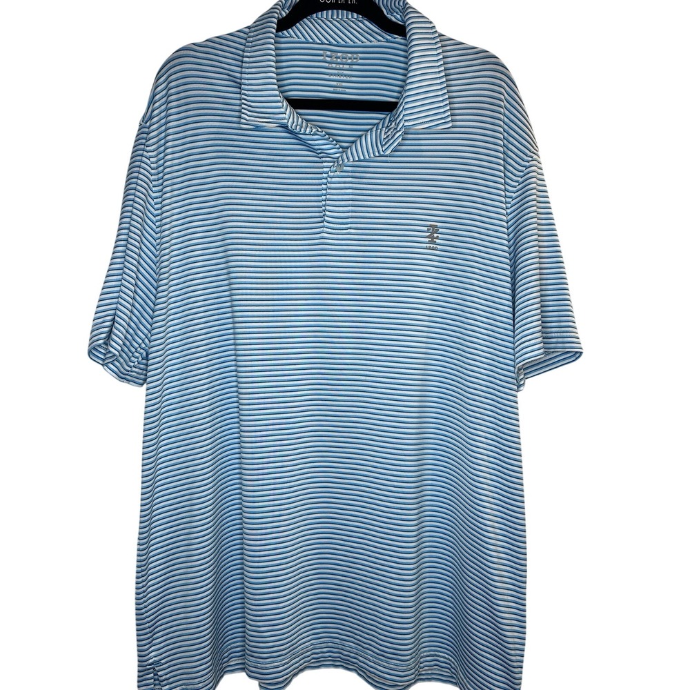 IZOD Golf‎ Polo Shirt Striped Short Sleeve Golf Casual Blue Mens Size